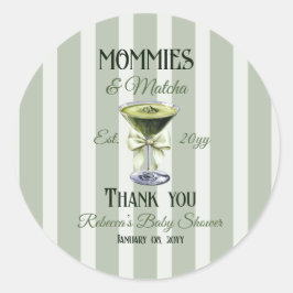 Mommies und Matcha Olive Green Bow Baby Shower Runder Aufkleber