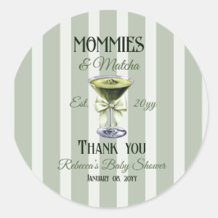 Mommies und Matcha Olive Green Bow Baby Shower Runder Aufkleber
