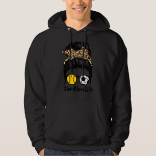 Mommom Life Messy Bun Hair Funny Soccball Softball Hoodie