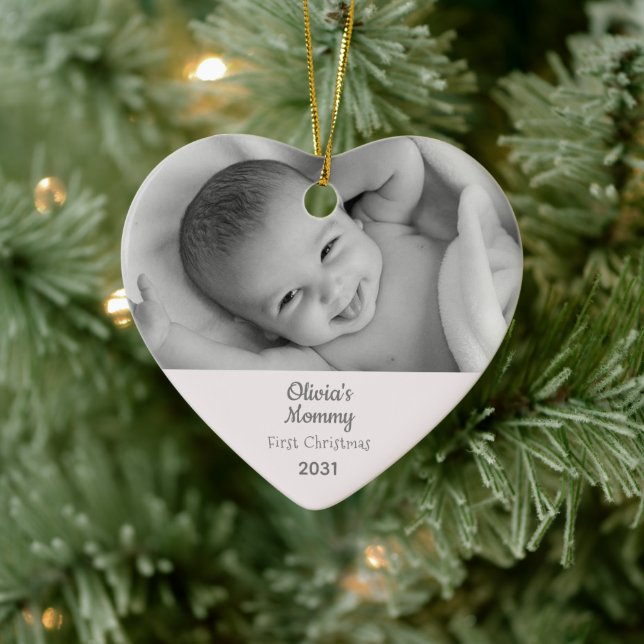 Mommy 1. Weihnachten Personalisiertes Foto Herz Keramik Ornament (Baum)