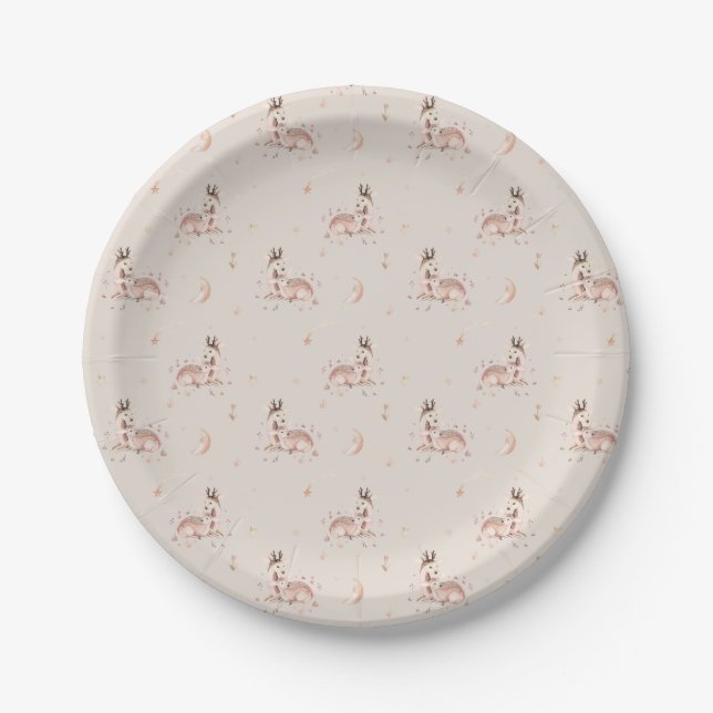 Mommy and Baby Deer Pattern Baby Shower Pappteller (Vorderseite)