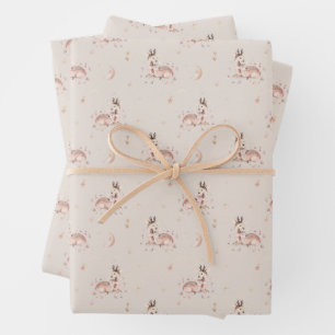 Mommy and Baby Deer Pattern Woodland Babydusche Geschenkpapier Set
