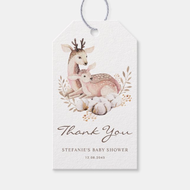 Mommy and Baby Deer Woodland Babydusche Vielen Dan Geschenkanhänger (Vorderseite)