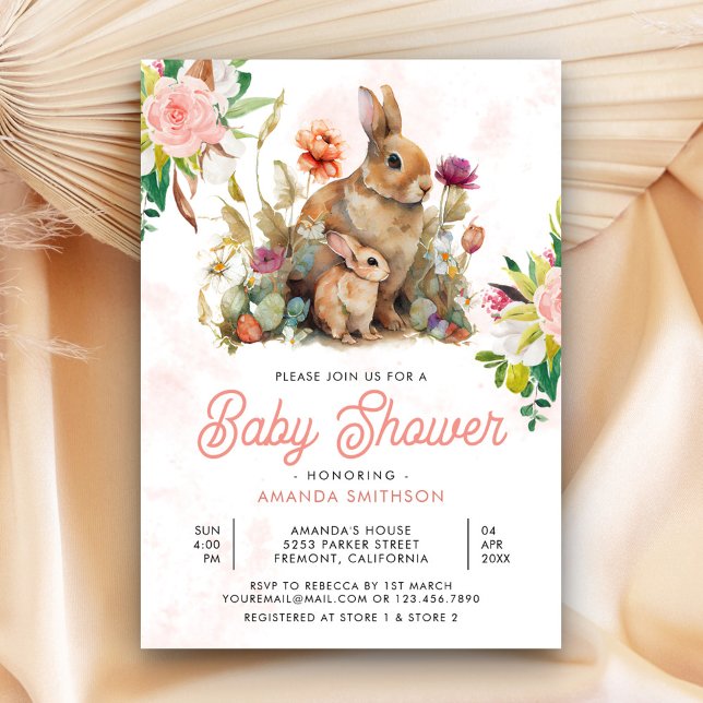 Mommy and Baby Floral Bunny Baby Shower Einladung (Von Creator hochgeladen)