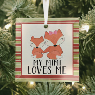 Mommy and baby FOX my mimi loves me Ornament Aus Glas