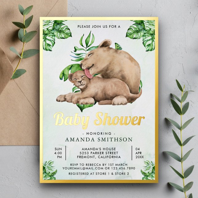Mommy and Baby Lion Cub Jungle Baby Shower Gold Folieneinladung (Von Creator hochgeladen)