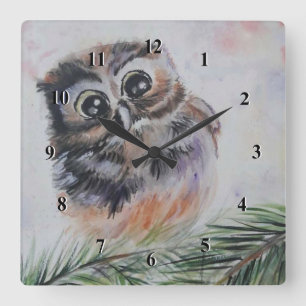 Mommy... - Aquarellmalerei - Quadratische Wanduhr