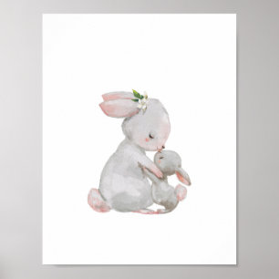 Mommy Baby Bunny Snuggle art print Poster