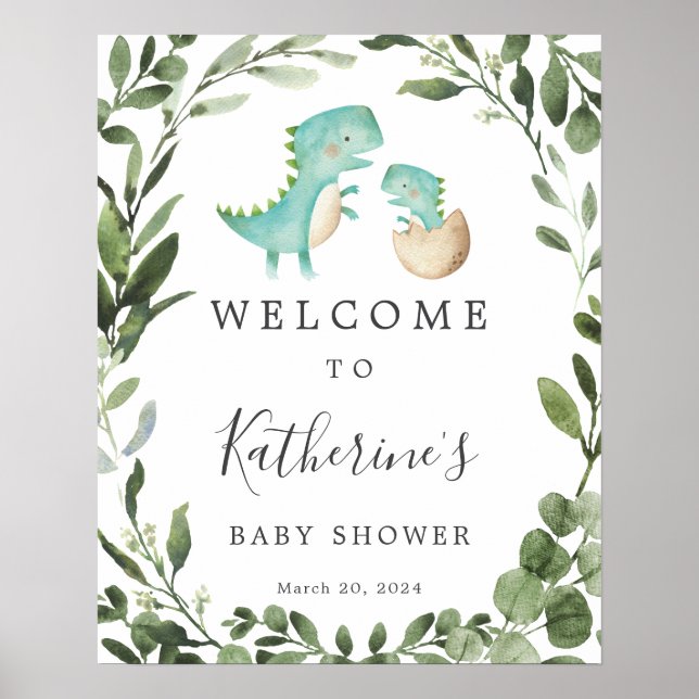 Mommy Baby Dinosaur Baby Dusche Begrüßungszeichen Poster (Vorne)