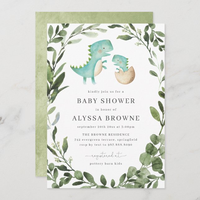 Mommy Baby Dinosaur Babydusche Einladung (Vorne/Hinten)