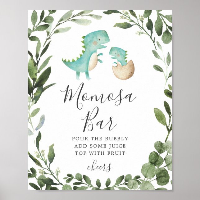 Mommy Baby Dinosaur Babydusche Mimosa Bar Sign Poster (Vorne)