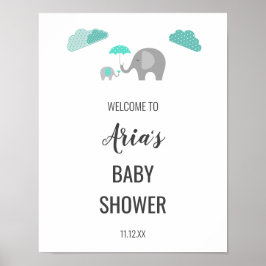 Mommy Baby Elephant Clouds Baby Dusche Willkommen Poster