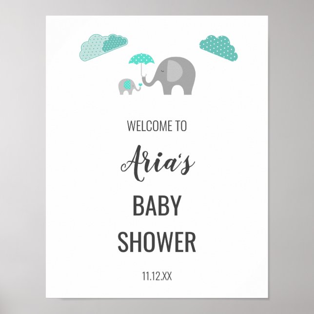 Mommy Baby Elephant Clouds Baby Dusche Willkommen Poster (Vorne)
