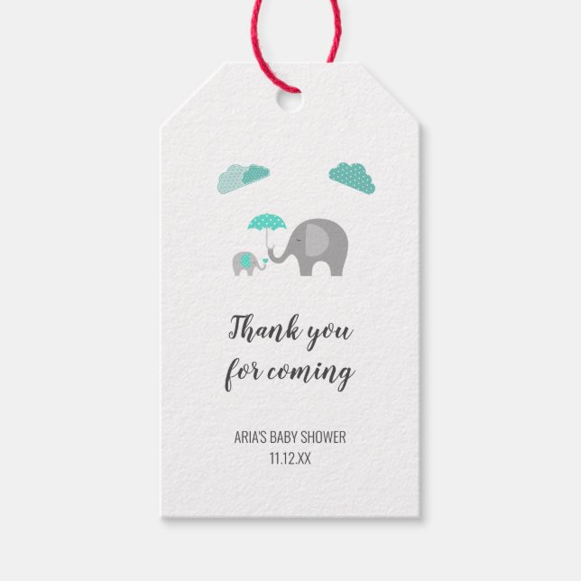 Mommy Baby Elephant mit Clouds Baby Shower Gevor Geschenkanhänger (Vorderseite)