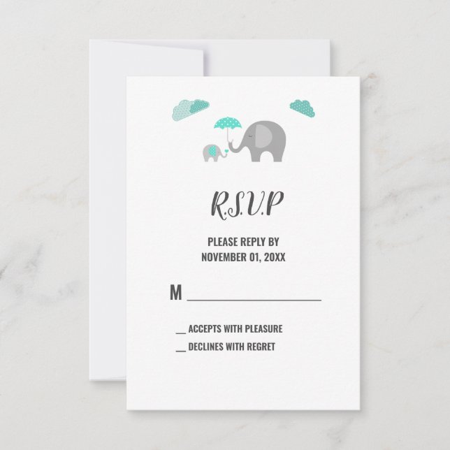 Mommy Baby Elephant mit Clouds Duwer RSVP Card (Vorderseite)