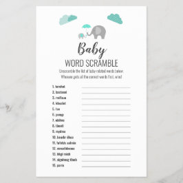 Mommy Baby Elephant mit Clouds UK Words Scramble Flyer