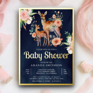 Mommy Baby Floral Deer Navy Blue Baby Dusche Gold Folieneinladung