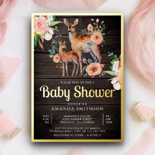 Mommy Baby Floral Deer Wood Baby Dusche Gold Folieneinladung