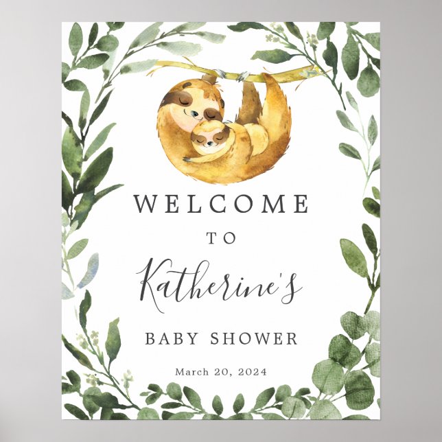 Mommy Baby Sloth Baby Dusche Begrüßungszeichen Poster (Vorne)