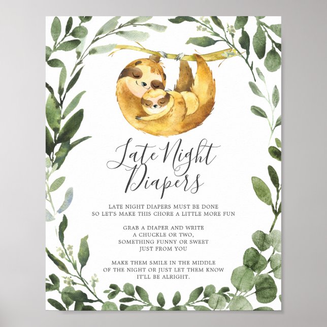 Mommy Baby Sloth Babydusche Spätnachtsspalter Poster (Vorne)