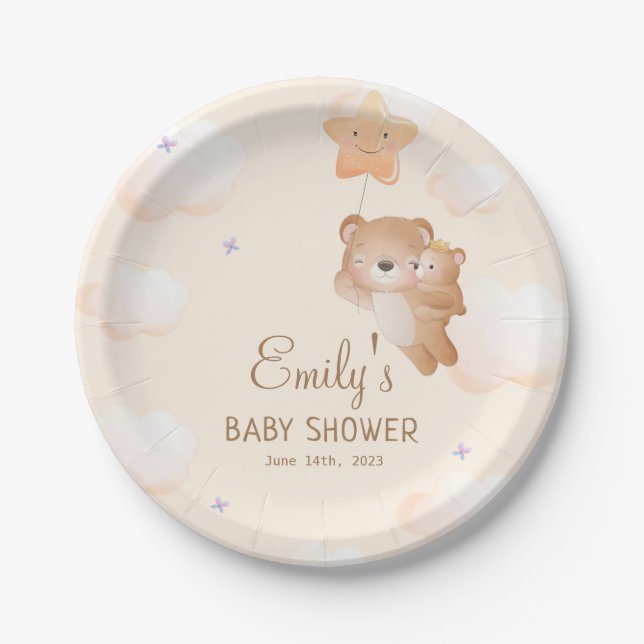 Mommy Bear Animal Cub Babydusche Pappteller (Vorderseite)