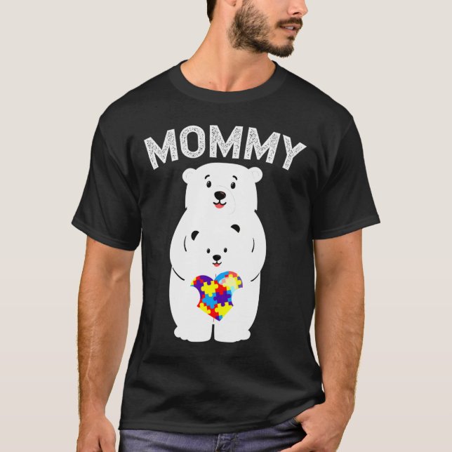 Mommy Bear Autism Awareness Puzzle Heart Family Lo T-Shirt (Vorderseite)