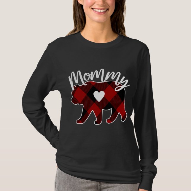 Mommy Bear Christmas Buffalo Kariert Red White und T-Shirt (Vorderseite)