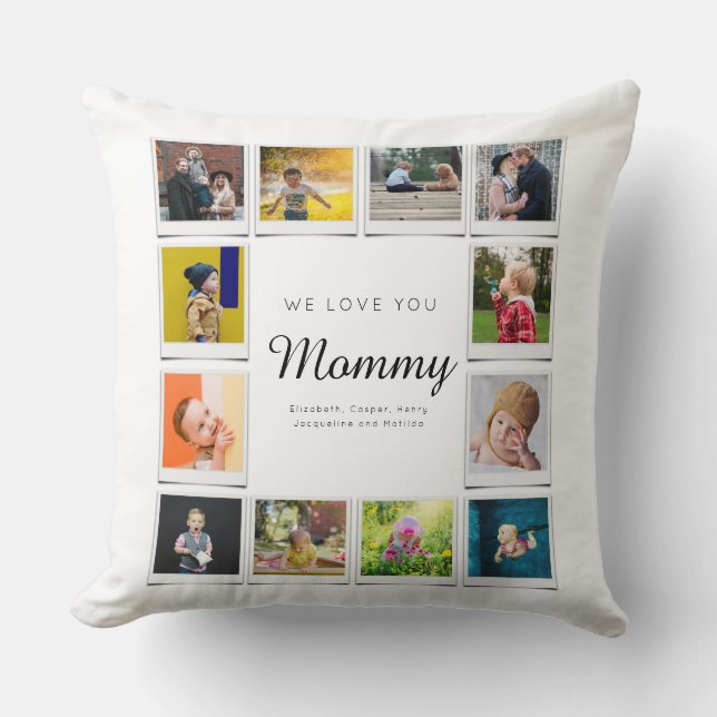 Mommy Birthday Foto Collage Template Weiß Kissen (Vorderseite)