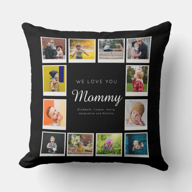 Mommy Birthday Foto Collage Vorlage Schwarz Kissen (Vorderseite)