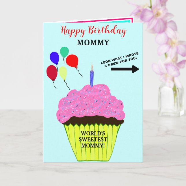 Mommy Birthday Pink Cupcake Write Zeichn Message Karte (Orchidee)