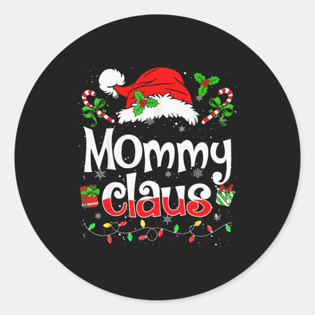 Mommy Claus Shirt Christmas Lights Pajama Family M Runder Aufkleber (Vorderseite)