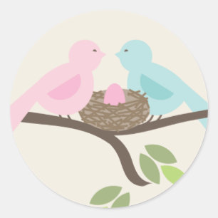 Mommy & Daddy Birds & Pink Egg Babydusche Runder Aufkleber
