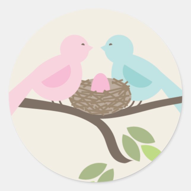 Mommy & Daddy Birds & Pink Egg Babydusche Runder Aufkleber (Vorderseite)