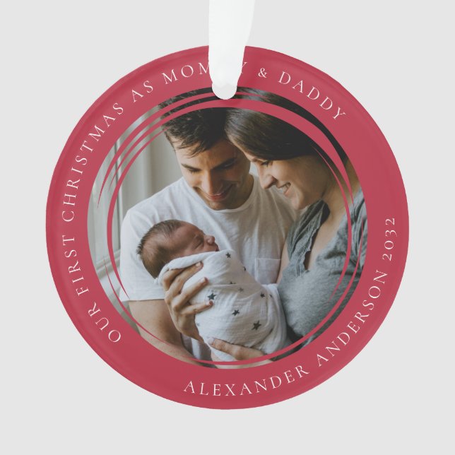 Mommy & Daddy First Christmas Foto Keepake Ornament (Vorderseite)