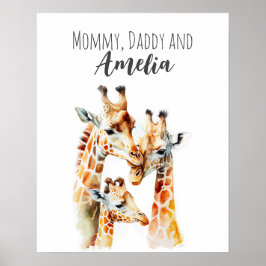 Mommy, Daddy & me | Giraffe | Art des Kinderzimmer Poster