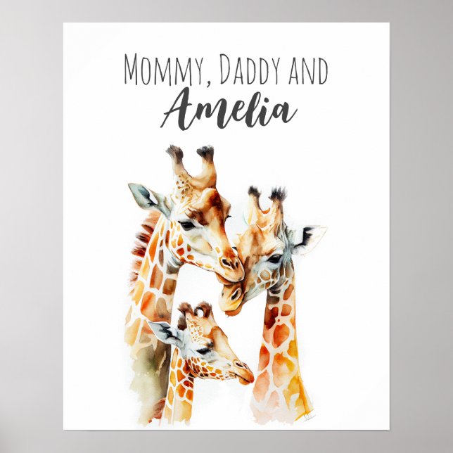 Mommy, Daddy & me | Giraffe | Art des Kinderzimmer Poster (Vorne)