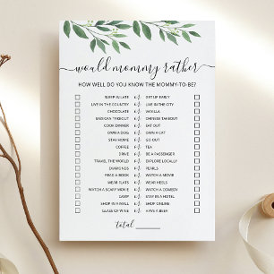 Mommy eher Baby Shower Game Card Einladung