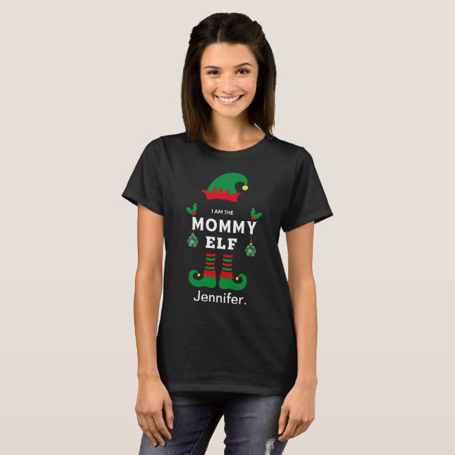 Mommy elf Familie passend Weihnachtsoutfit Name T- T-Shirt (Vorne ganz)