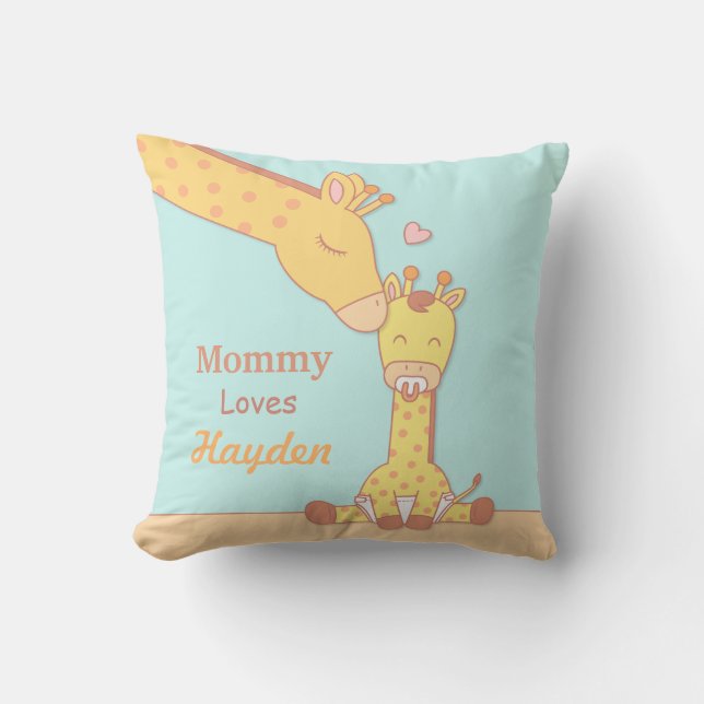 Mommy Giraffe und Baby Calf Kinderzimmer Zimmerdek Kissen (Vorderseite)