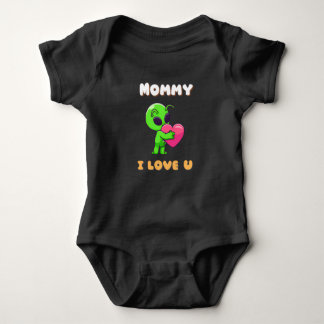 "Mommy I Love U" Cute Baby Alien Heart Baby Strampler