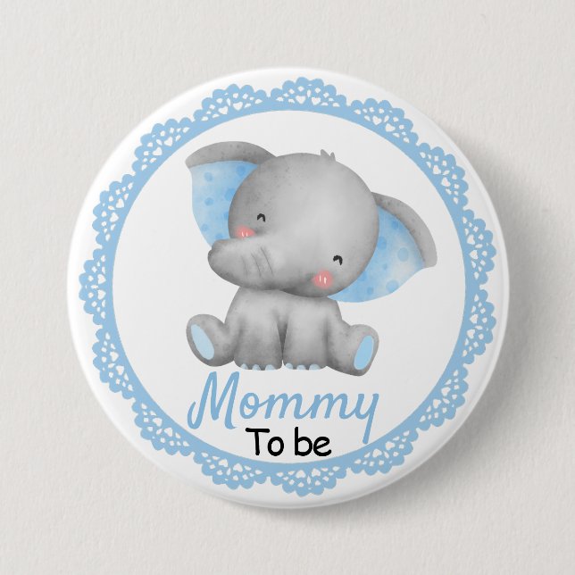Mommy Junge Mutter Baby Boy Dusche Elephant Blue Button (Vorderseite)