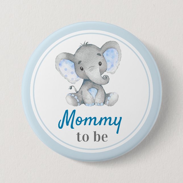Mommy Junge Mutter Baby Boy Dusche Elephant Blue Button (Vorderseite)
