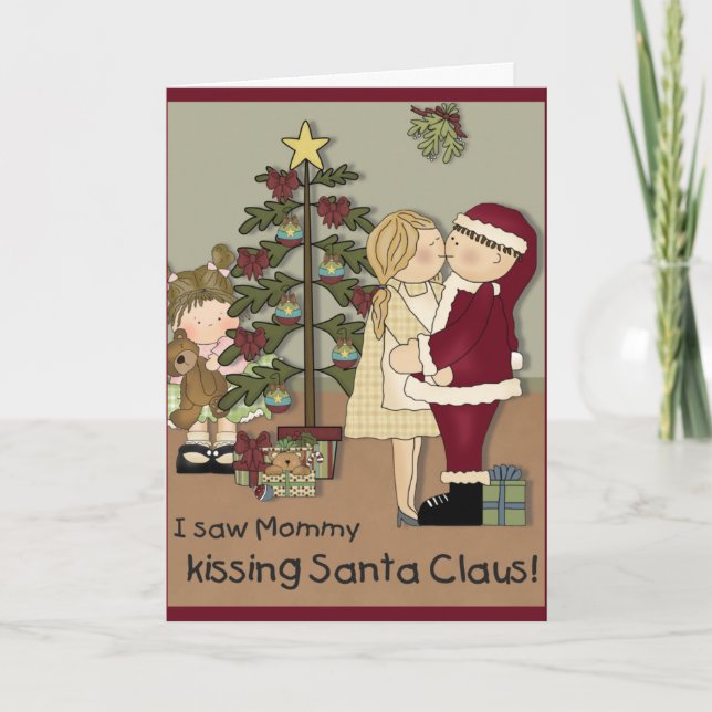 Mommy Kissing Santa Weihnachtskarte Feiertagskarte (Vorderseite)