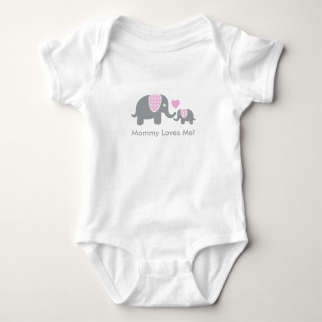 Mommy Lieben Me Elefanten in Rosa und Grau Baby Strampler (Vorderseite)