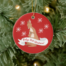 Mommy & Me Kangaroo mit Schneeflocken Keramik Ornament