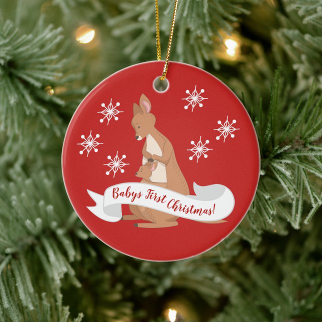 Mommy & Me Kangaroo mit Schneeflocken Keramik Ornament (Baum)
