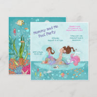 Mommy & Me Pool Girly Brünette Mermaids Einladung
