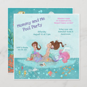 Mommy & Me Pool Girly Brünette Mermaids Einladung