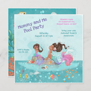 Mommy & Me Pool Girly Türkis Pink Mermaids Einladung