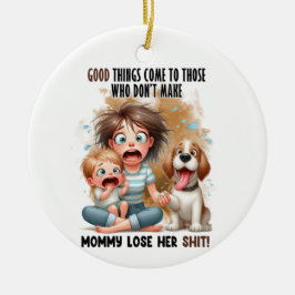 MOMMY MIT BABY UND FUNNY HUND KERAMIK ORNAMENT